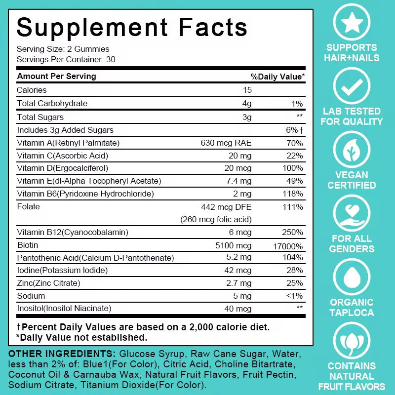 Kais Hair™ – Hair Vitamins Gummies | Biotine, Zinc & Acide Folique | Croissance & Renforcement Capillaire